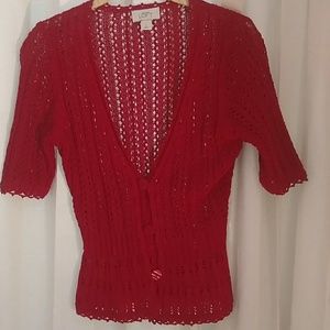 Ann Taylor Loft red crochet short sleeve sweater